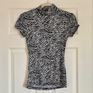 Zebra Print Short Sleeve Mock-neck Cap Sleeve Top
